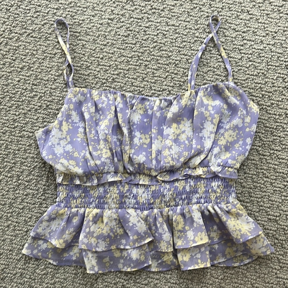 Purple floral blouse